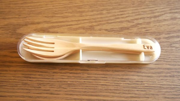 画像1: Eva：天然木製スプーン＆フォークセット (1)